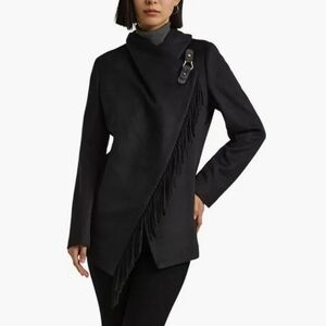 Lauren Ralph Lauren Buckled Assymetric Wool Blend Jacket Coat Size L NEW